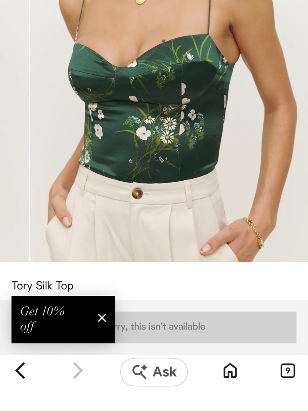 Reformation Forest Green Floral Cami Top